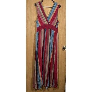 Avon Calico Colorful Patchwork Maxi Dress Striped Boho Hippie Festival Sz XL